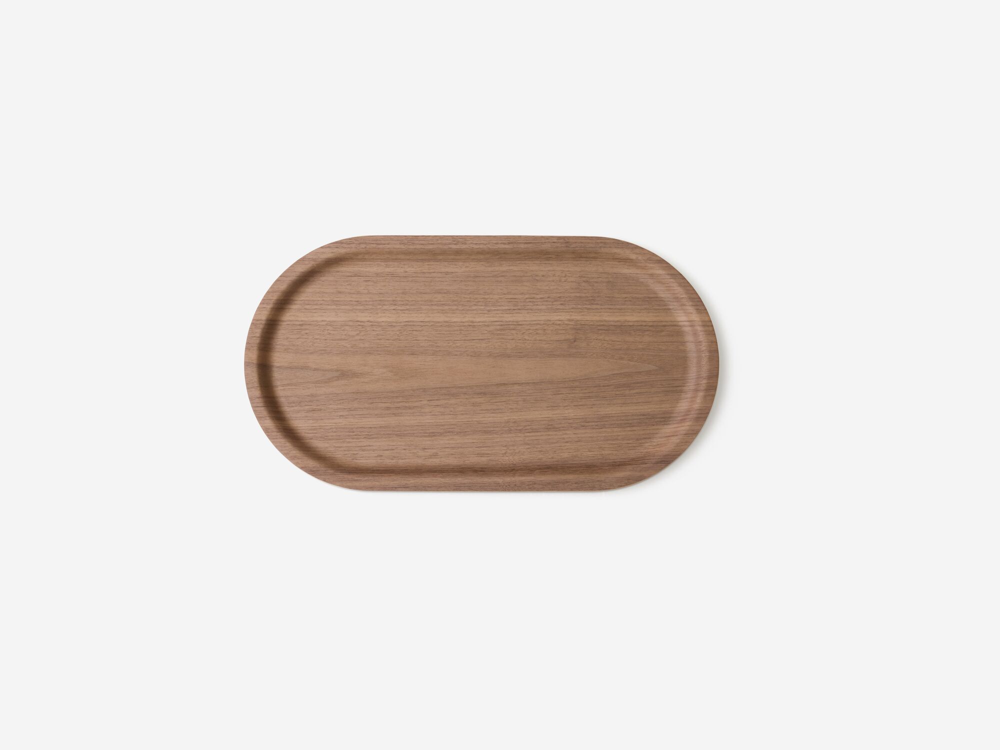 Top view of oblong walnut serving tray